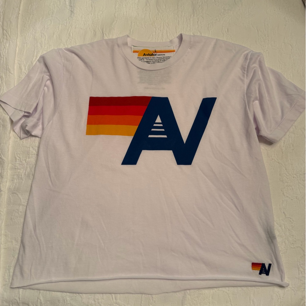 Aviator Nation Logo Boyfriend Tee in White - Picture 3 of 5